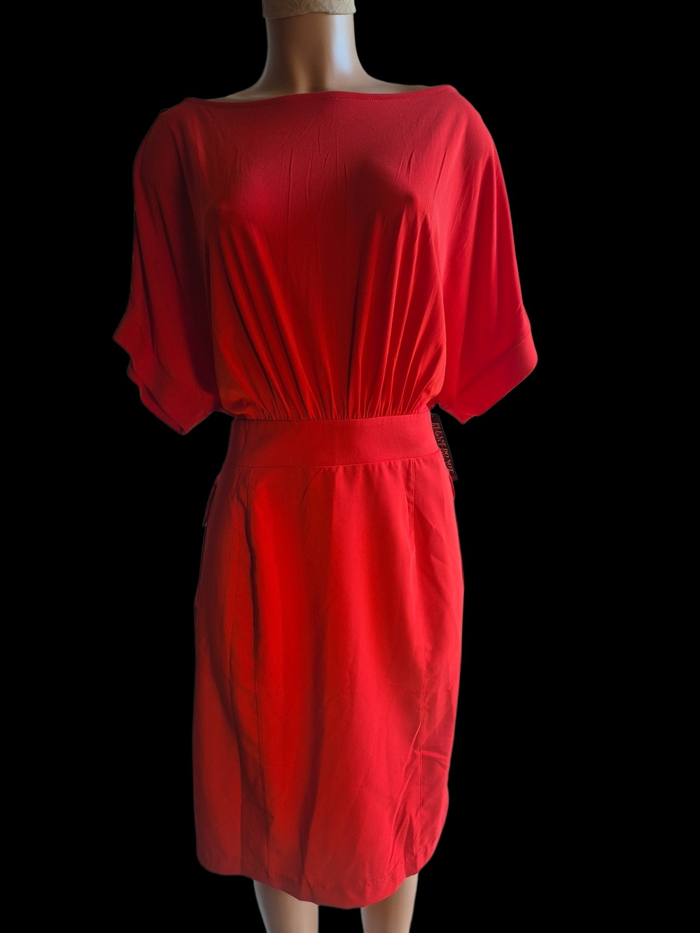 Red Batwing Sleeve  Dress With Side Hip Pockets